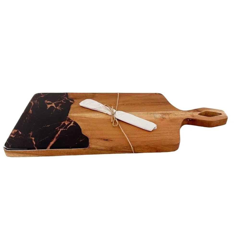 Thirstystone Acacia Wood Serving Board Marble Inlay Detail Spreader Charcuterie‎